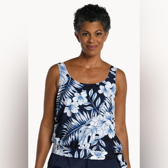 Maxine of Hollywood Moonlight Tropics Blouson Tankini Separate Size 16 - Picture 1 of 7